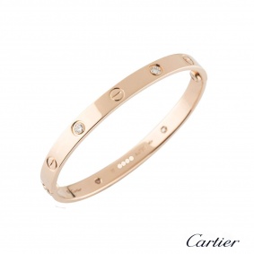Cartier Rose Gold Half Diamond Love Bracelet Size 17 B6035517